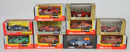 Ten 1:43 scale diecast model Ferrari sports cars by Bburago, Brumm, Detail Cars and Model Box to