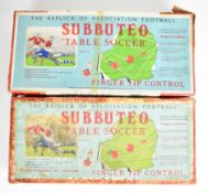 An early Subbuteo 'Table Soccer' game appearing complete with two teams, balls, goals, pitch,