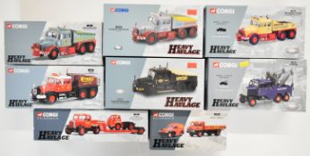 Eight Corgi Heavy Haulage 1:50 scale diecast model Scammell Contractor and similar vehicles to
