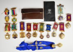 Collection of fourteen enamelled RAOB (Order of Buffaloes) medals including five silver examples,