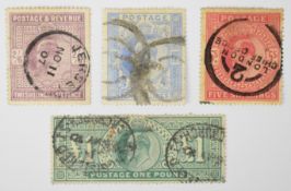 King Edward VII high value stamps set 2/6 to £1, cancelled with various circular or oval postmarks