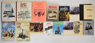 Toy live steam interest reference books to include 1906 and 1912 replica Bing catalogues, Bowman