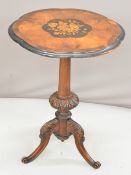 Victorian inlaid walnut side table, diameter 53 x H73cm