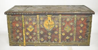 19th or early 20th century Zanzibar travelling chest with studded decoration and twin handles to