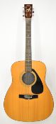 Yamaha FG-401 acoustic guitar retrofitted with pickup, serial no. 30531573, in hard carry case.