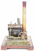 Bing stationary live steam engine with faux brick chimney, lever operated whistle to boiler, maker's