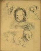 Rembrandt van Rijn (1606-1669) etching Studies of the Head of Saskia and Others 1636, likely later