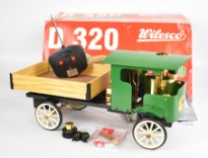 Wilesco D320 radio controlled live steam lorry, the brass boiler with twin water sight points,