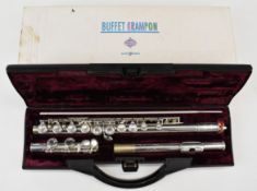 Buffet Crampon silver plated flute, stamped Cooper scale E, in fitted case.