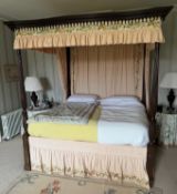 19thC carved mahogany four poster / tester bed with moulded acanthus leaf uprights, serpentine