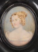 Mary Ann Nichols portrait miniature on ivory of Lady Harriet Gurney, maximum diameter 8cm, in
