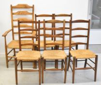 Set of six (5+1) Arts & Crafts oak rush seated dining chairs