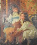 Frank Owen Salisbury (British 1874-1962) oil on canvas of twin girls in white satin dresses with