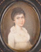 Portrait miniature on ivory of Miss Poole Leigh, born 30-01-1780 Dulverton Somerset, married