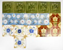 Sixteen Victorian and later tiles including Art Nouveau examples, largest 15.5 x 15.5cm