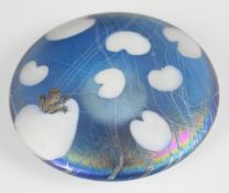 John Ditchfield for Glasform signed iridescent studio / art glass lily pad paperweight with single