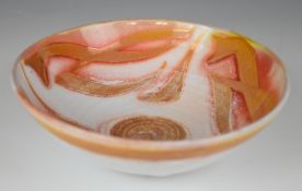 Alan Caiger Smith (1930-2020) studio pottery bowl with swirling abstract decoration, diameter 17 x