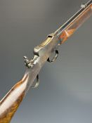 WW Greener .22 Martini underlever-action take down rifle with named action, chequered grip and