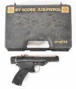 Hy-Score .22 target air pistol with engraved frame, named, shaped and chequered composite grips,