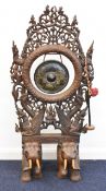 Anglo Indian figural elephant gong decorated with deities, flora and fauna, H123cm