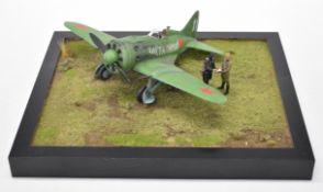 1/32 scale WW2 model diorama of a Soviet Polikarpov I-16 plane, grounded with two pilots standing
