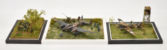Three WW2 model dioramas comprising a 1/72 scale WW2 model diorama of a Soviet Petlyakov PE-2 dive