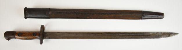 British 1907 pattern bayonet, the 43cm straight single fullered blade with Wilkinson maker's mark,