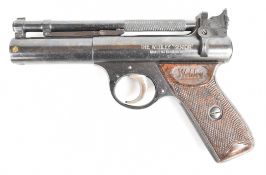 Webley Senior air pistol with .177 and .22 barrels, named and chequered Bakelite grips and