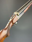 Greylag 10 bore side by side shotgun with engraved action, underside, trigger guard and thumb lever,
