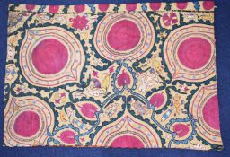 19thC Uzbekistan embroidered Suzani with pomegranate and floral decoration, possibly Tashkent
