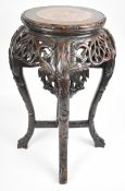 19thC Chinese marble inset circular padauk table or jardiniere stand, diameter 35 x H59cm