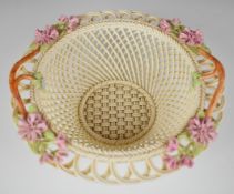Belleek porcelain basket with applied flower decoration, diameter 22 x height 8cm