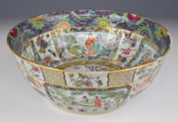 19thC Chinese famille verte pedestal bowl with figural court scenes and landscape decoration,