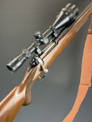 Ruger M77 Mk. II .243 bolt-action rifle with chequered semi-pistol grip and forend, Napier canvas