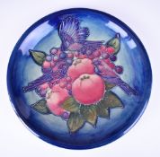 Moorcroft charger decorated in the Finches pattern, with box, diameter 26cm