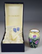 Moorcroft enamels vase decorated with fritillarias, with box, H6.5cm