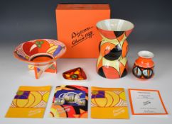 Clarice Cliff for Wedgwood Art Deco style bowl, with box, Lorna Bailey vase and Poole Pottery items,