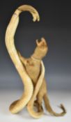19thC taxidermy study of a snake fighting a mongoose, H55cm
