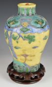 Late 19th/20thC Chinese vase on stand (drilled for lamp), H32cm on base