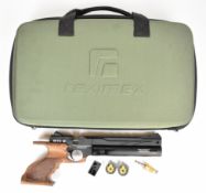 Reximex Mito W .22 PCP target air pistol/ rifle with shaped and textured wooden grip, scope rail,