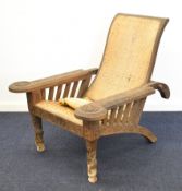 Anglo Indian carved hardwood rush seated chair, H90cm