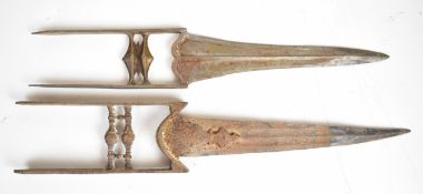 Two Indian or similar Katar push daggers with 29cm and 25cm spearpoint blades, with one with