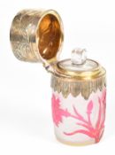 Daum, Nancy silver mounted cameo glass perfume / scent bottle decorated with carnations, with