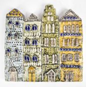 Lisa Larson for Gustavberg Studio pottery plaque of a building, with impressed and printed marks
