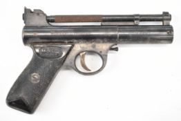 Webley Mark I .177 air pistol with named and chequered grips and adjustable sights and trigger,