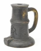 A 17th / 18thC bronzed thunder mug signalling cannon with impressed monogram and flared base, 13.5cm