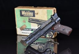 Webley Premier .177 air pistol with named and chequered Bakelite grips and adjustable sights, serial