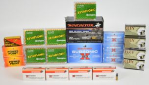 Two thousand six hundred and fifty .22 rifle cartridges including Winchester Super X Subsonic,
