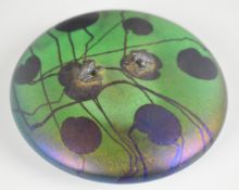 John Ditchfield for Glasform signed iridescent studio / art glass lily pad paperweight with two