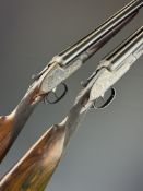 Pair of AYA No 1 12 bore side by side sidelock ejector shotguns, each with rose and scroll